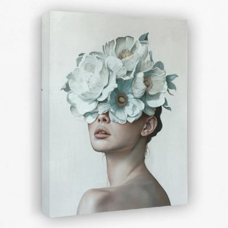 Rustic wooden abstract wall art for contrast-Blue Flower Lady