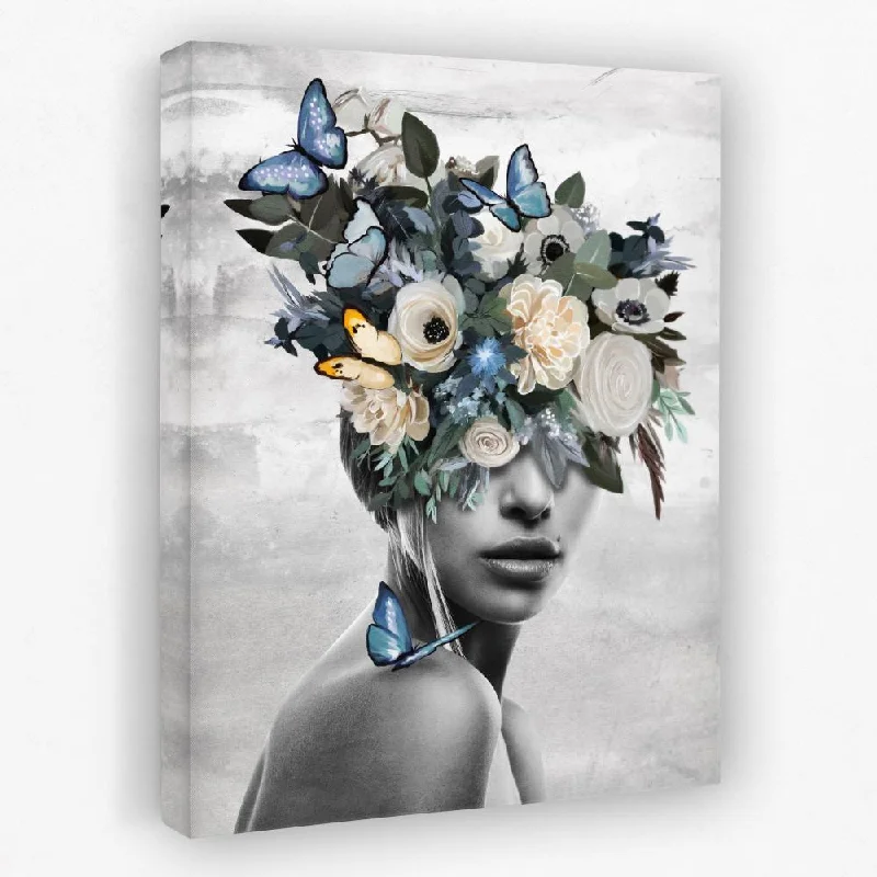 Vintage animal wall art for classic charm-Blue Flower Woman