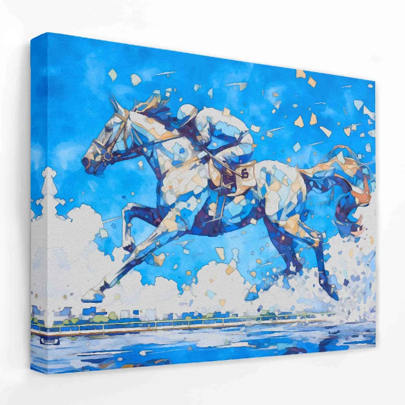 Custom abstract wall art for personal touch-Blue Horse Racing