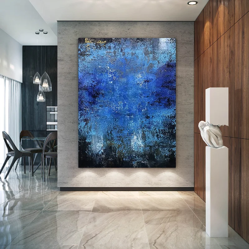 Large colorful wall art for dining room-Blue Original Abstract Painting on Canvas Abstract Art Fp092