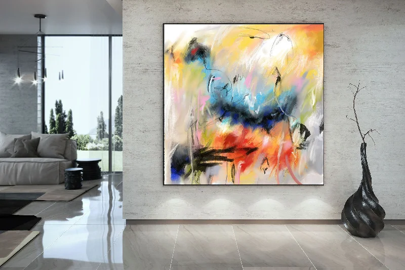 Minimalist black wall art for mantle-Blue Red Yellow Abstract Painting Office Painting Modern Wall Decor Fp045