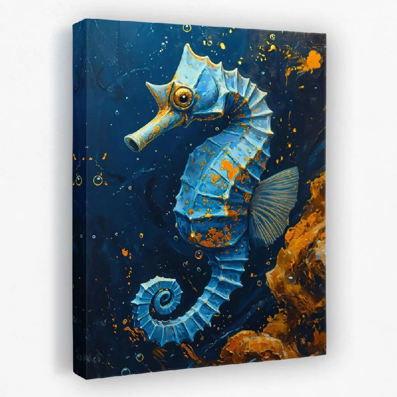 Boho abstract wall art for eclectic style-Blue Seahorse