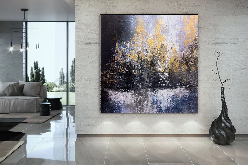 Modern black wall art for striking look-Blue White Gold Abstract Paintings Contemporary Art Fp032