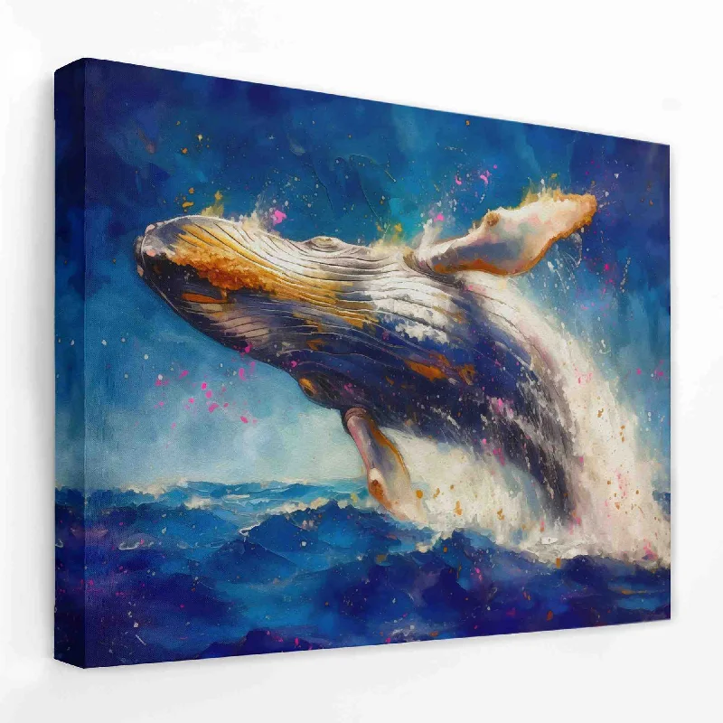 Boho style geometric canvas wall art for texture-Breaching Whale