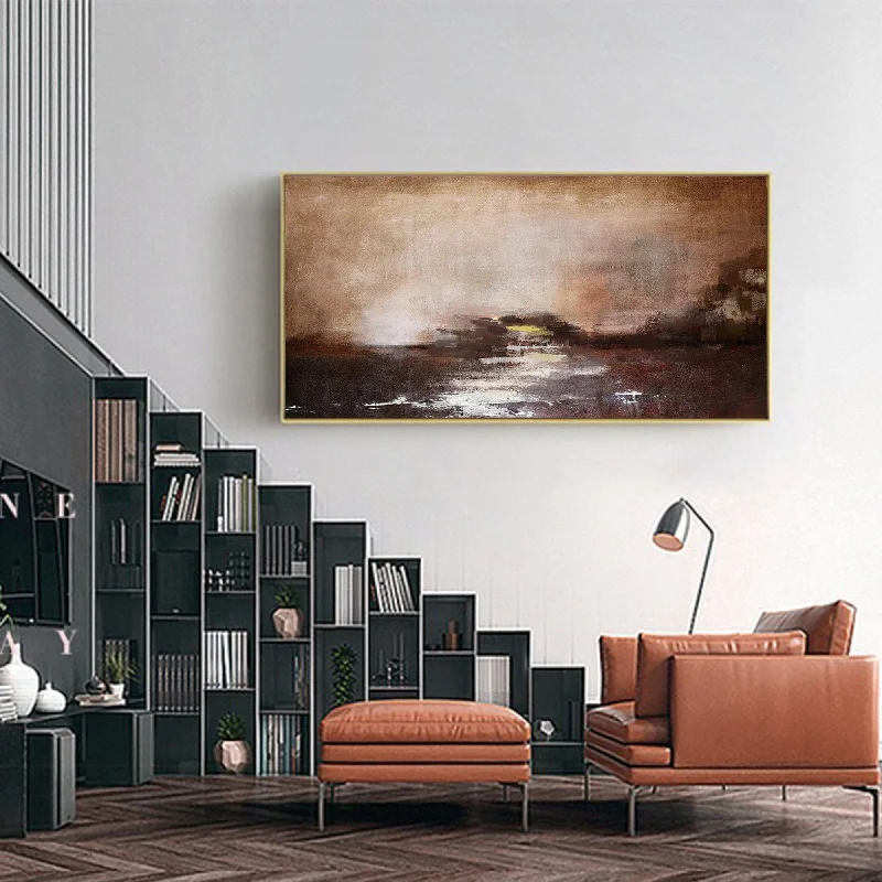 Contemporary animal wall art for fun-Brown Abstract Painting on Canvas Sunset Abstract Painting Op073