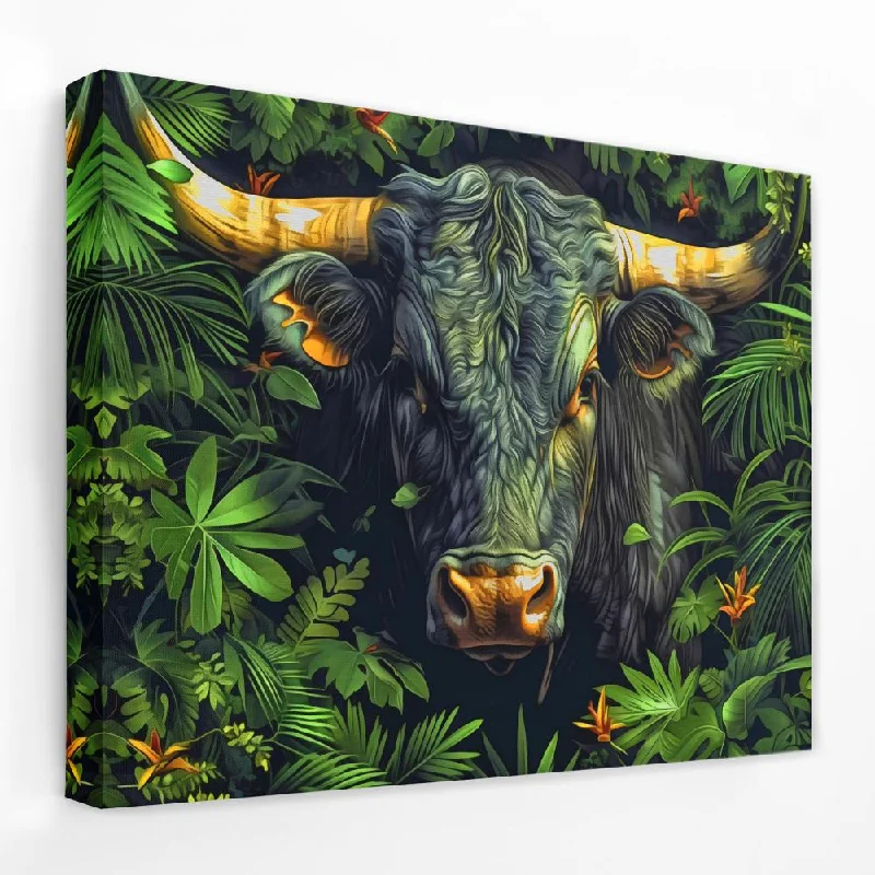 Hand-painted floral geometric wall art for charm-Bull in the Bushes