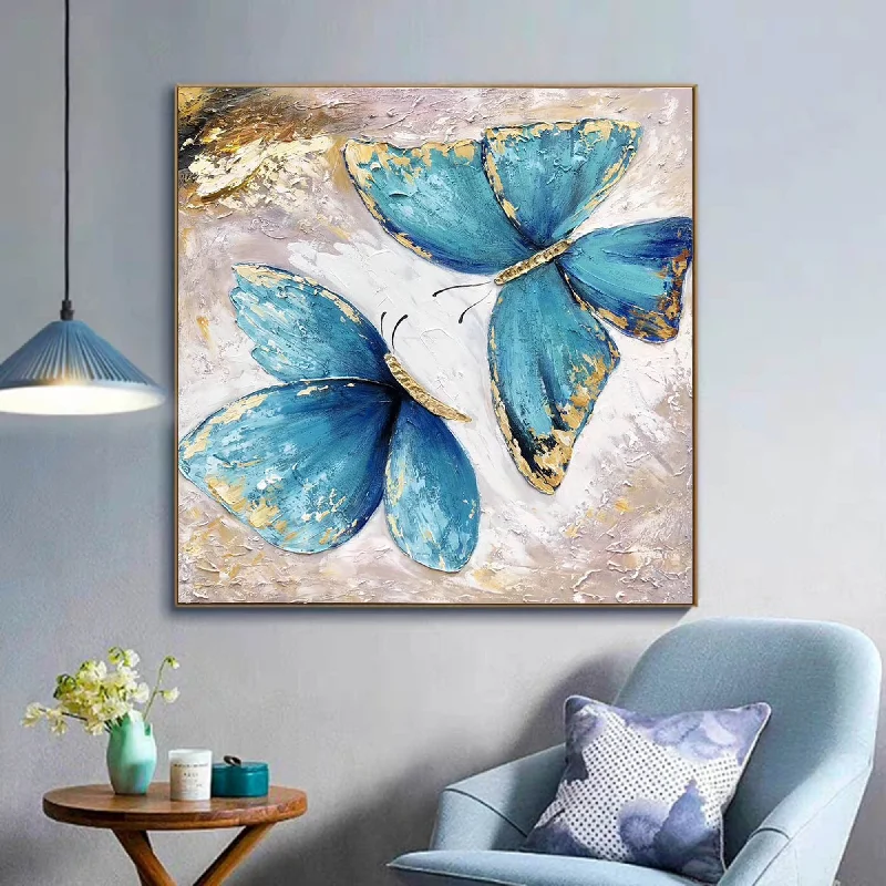 Modern colorful floral wall art for vibrancy-Butterfly Painting Canvas Gold Leaf Abstract Painting Contemporary Art Yp026