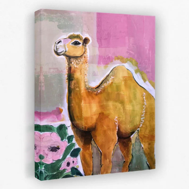 Geometric pattern wall art for modern vibe-Camel With Pink Flowers