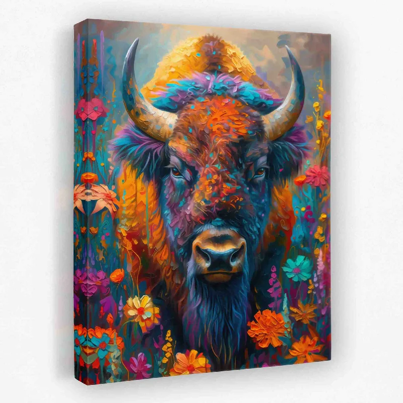 Vintage landscape floral wall art for story-Charming Bison