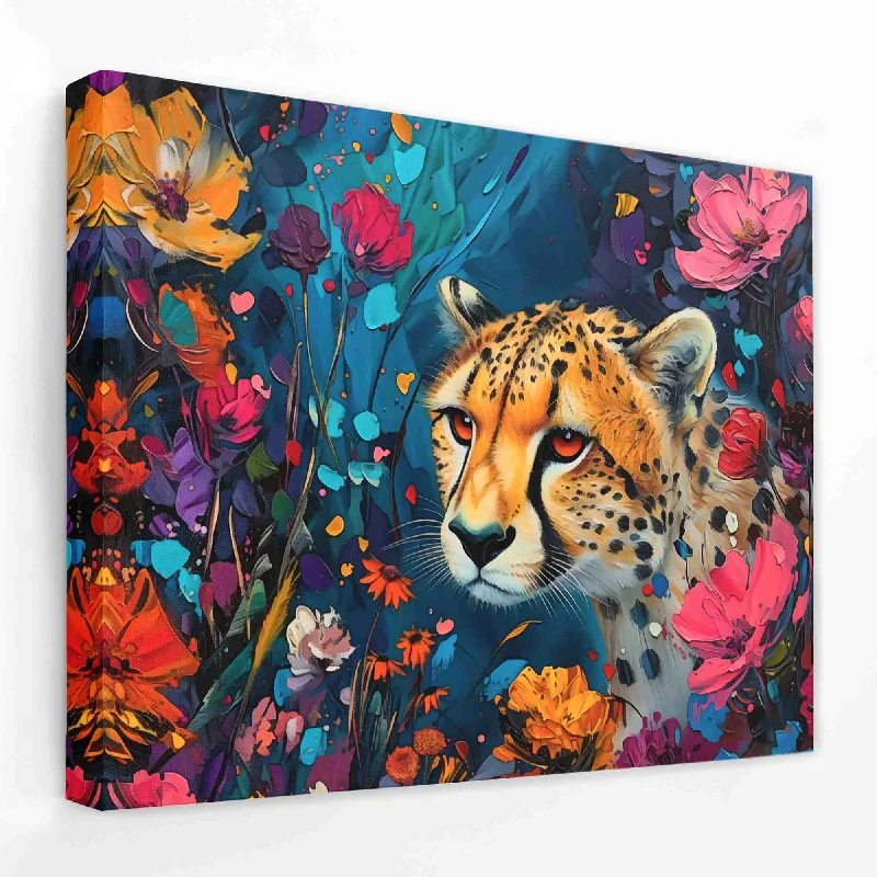 Rustic farmhouse floral canvas wall art for charm-Cheetah Garden