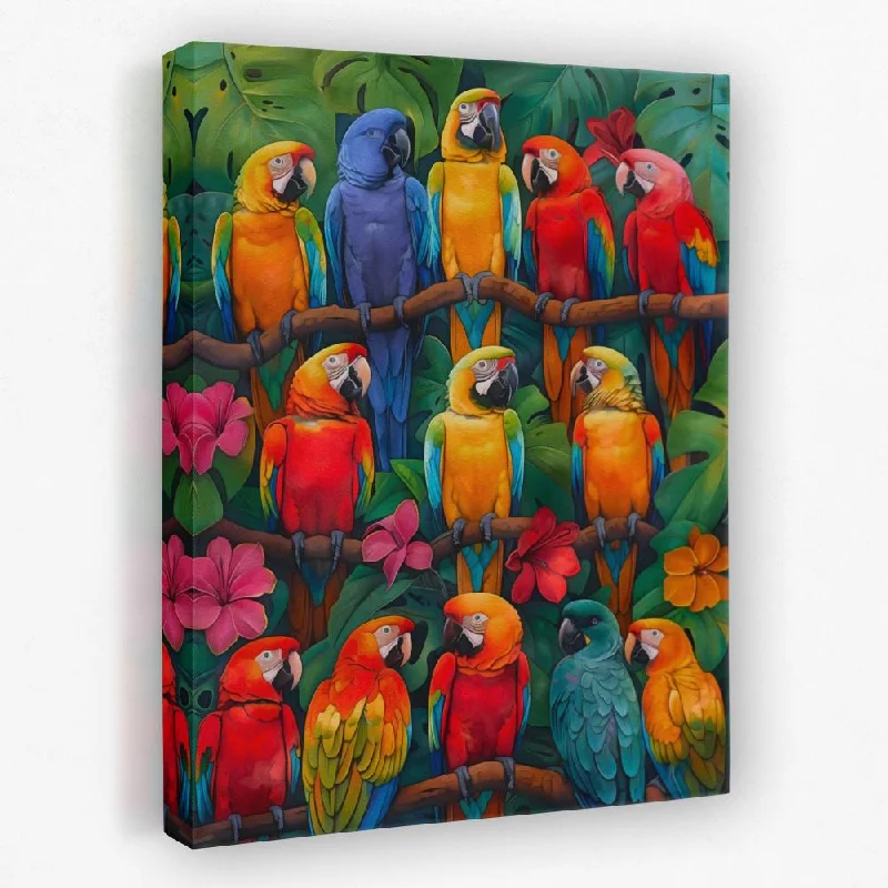 Nature inspired abstract canvas wall art for vibe-Colorful Parrots