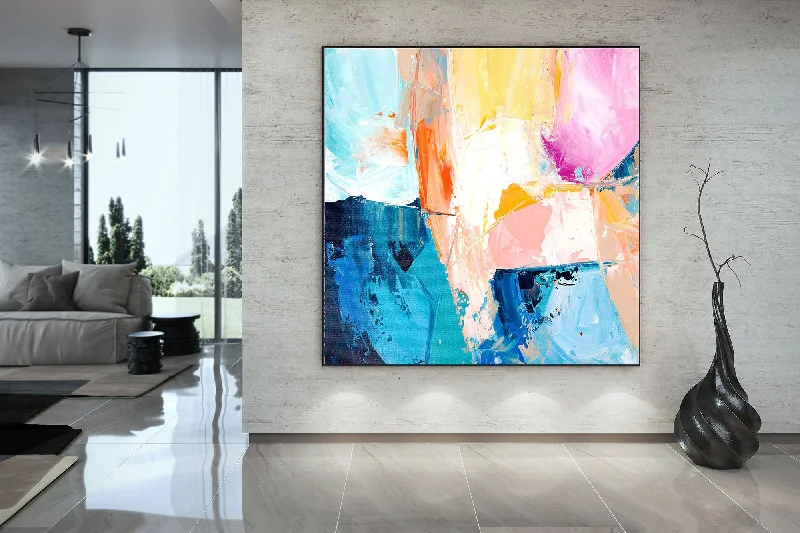 Custom watercolor geometric wall art for art-Colorful Wall Art on Canvas Original Abstract Paintings Contemporary Art Fp010