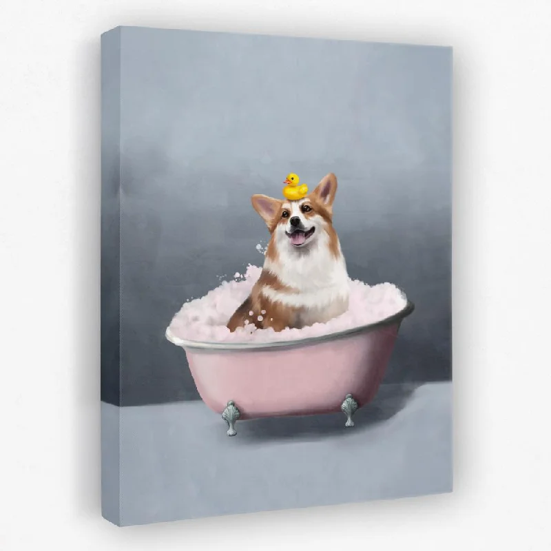 Small geometric animal wall art for subtlety-Corgi In The Bath