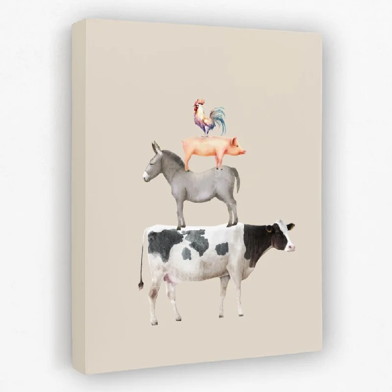 Vintage botanical geometric wall art for retro-Cow Donkey Pig Chicken