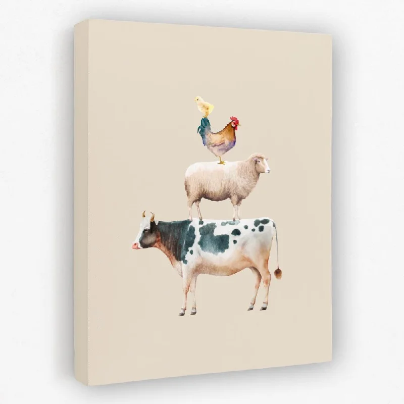 Contemporary blue animal wall art for cool-Cow Sheep and Chicken