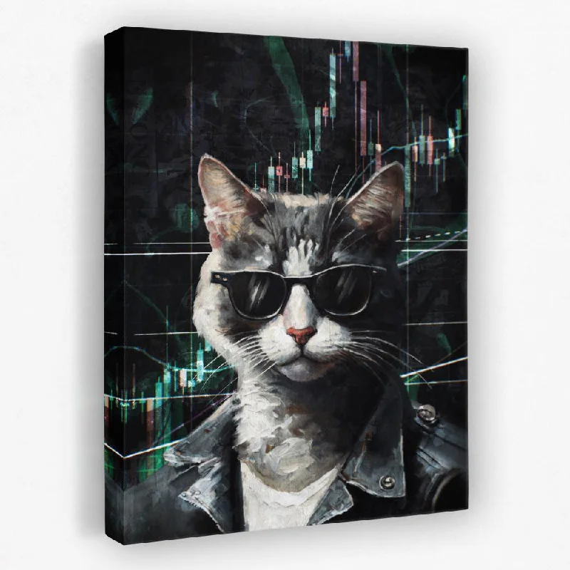 Modern black floral wall art for bold-Crypto Cat