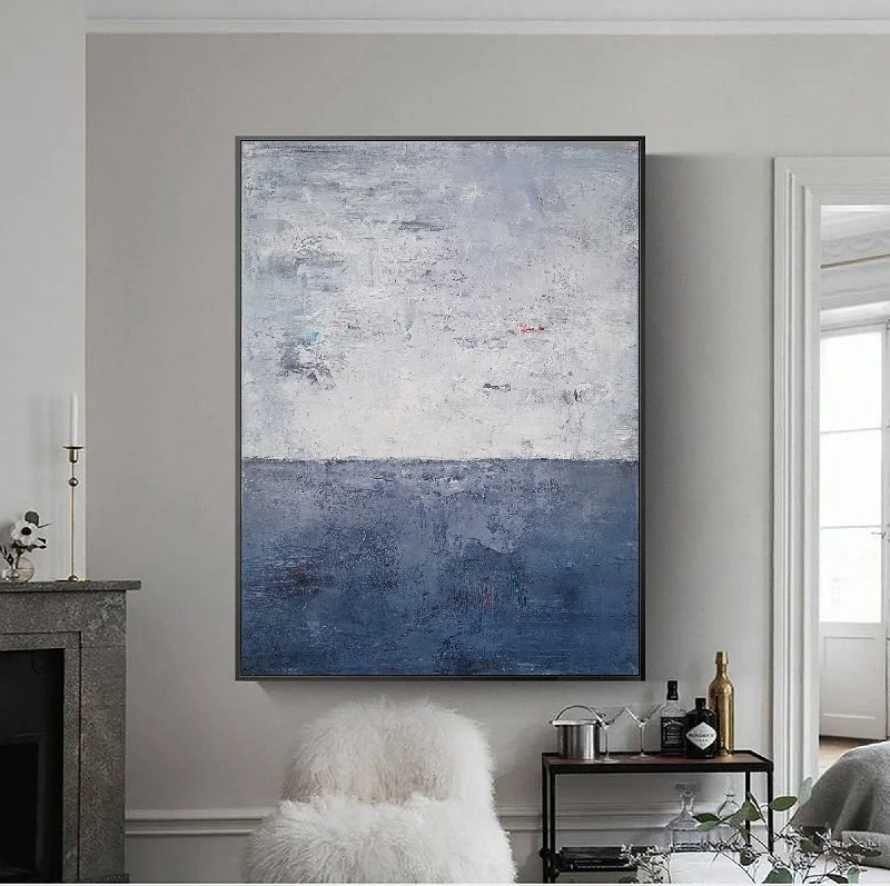 Small luxury wall art for intimate space-Deep Blue Abstract Painting on Canvas Beach Painting Op069