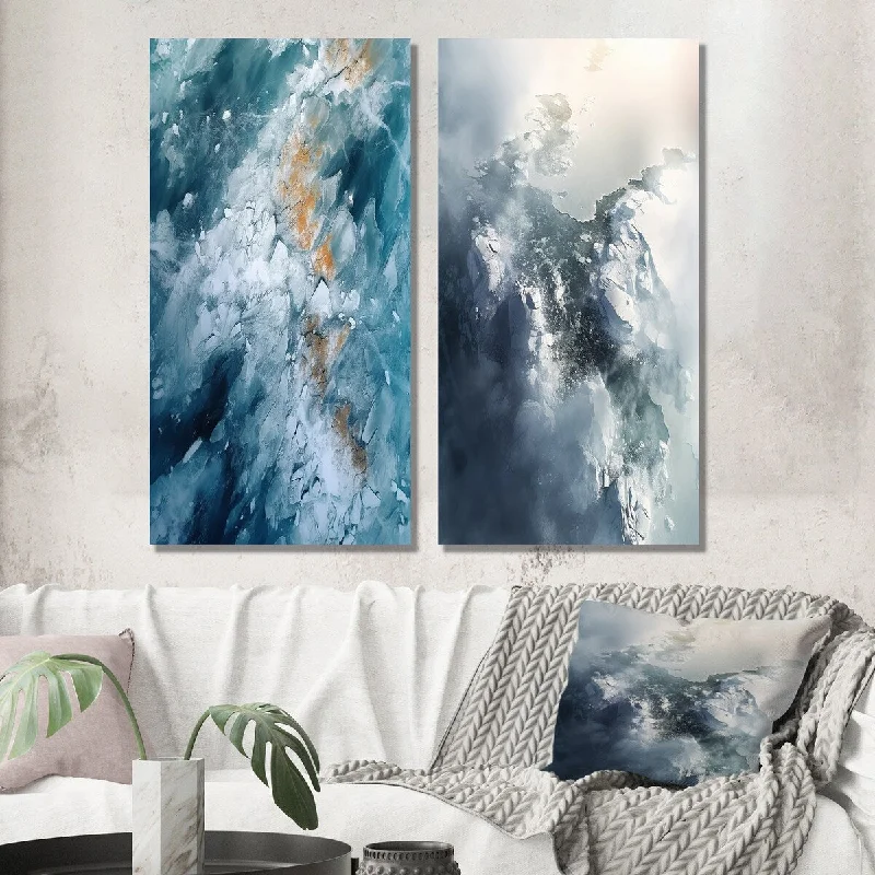 Luxury framed floral wall art for elegance-Designart "Aerial View Of Artic Glacier Cloud Landscape I" Glacier Wall Art Set of 2 - Country For Living Room Decor