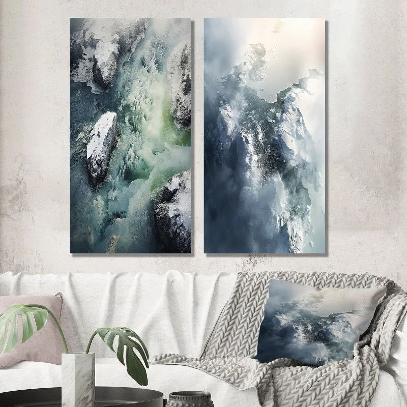 Rustic wooden animal wall art for texture-Designart "Aerial View Of Artic Glacier Cloud Landscape III" Glacier Wall Art Set of 2 - Country Wall Art For Home Decor