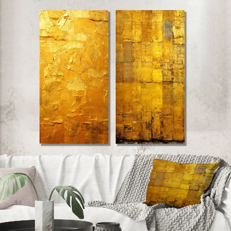 Contemporary animal canvas wall art for flair-Designart "Ancient Opulence Retro Gold Abstract II" Abstract Painting Wall Art Set of 2 - Modern Wall Art For Home Decor