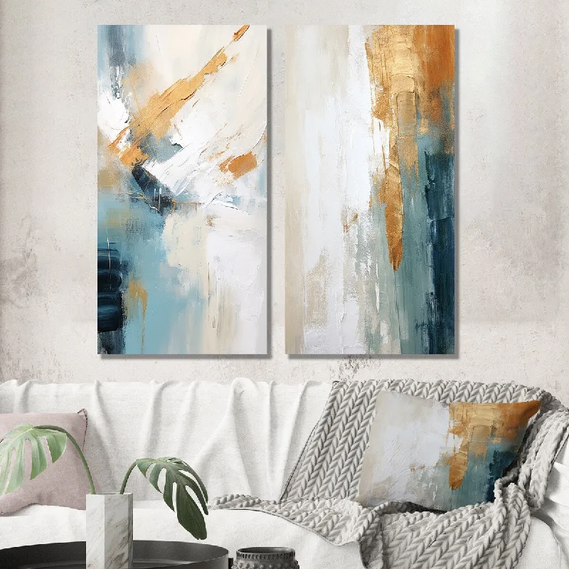 Luxury framed wall art for elegance-Designart "Blissful Solitude Abstract In Vintage Blue II" Abstract Wall Art Set of 2 - Modern Wall Art For Home Decor