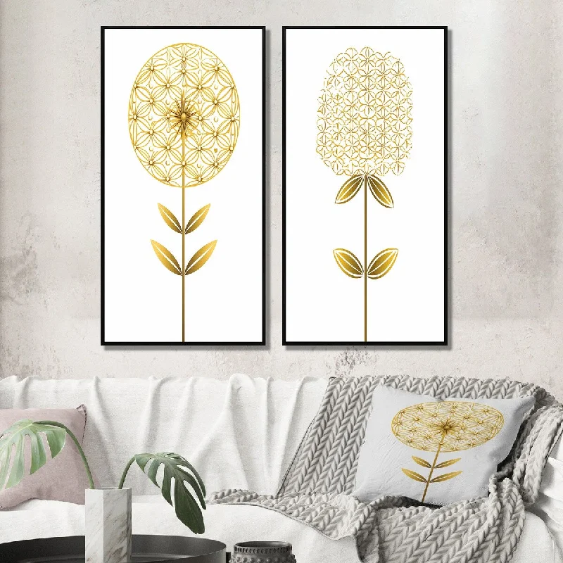 Small floral wall art for entryway-Designart "Blooming Gold Flower Of Life II" Abstract Botanicals Wall Art Décor - Modern Gallery Set For Office Decor