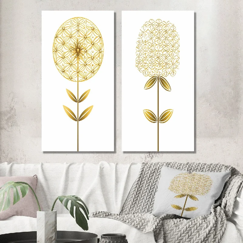 Boho macrame floral wall art for softness-Designart "Blooming Gold Flower Of Life II" Abstract Botanicals Wall Art Set of 2 - Modern For Living Room Decor