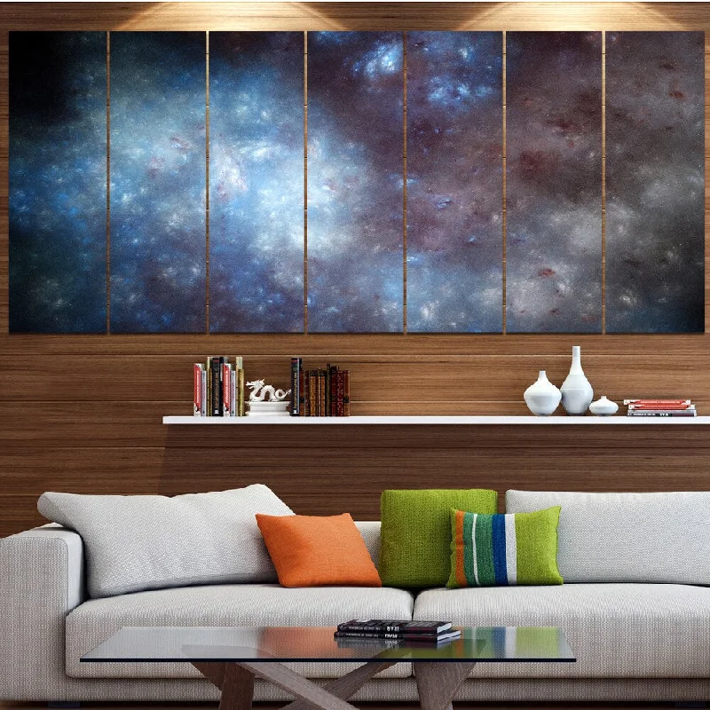 Luxury gold geometric wall art for opulence-Designart "Blue Grey Starry Fractal Sky" Abstract Art on Canvas