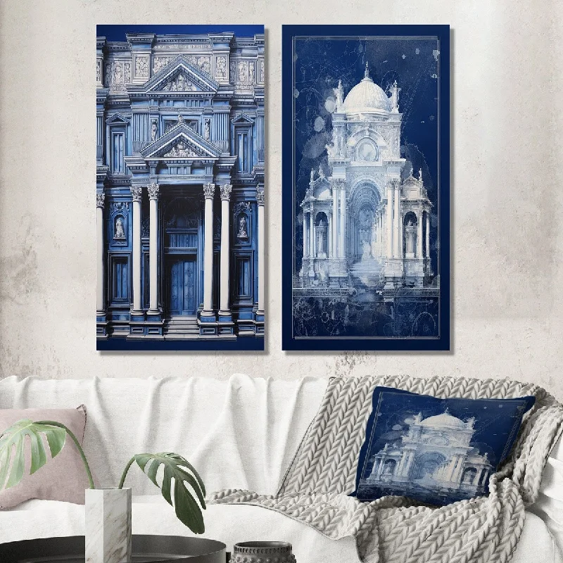 Handmade floral wall art for charm-Designart "Blueprint Of London Architecture II" Futuristic Wall Art Set of 2 - Industrial For Living Room Decor