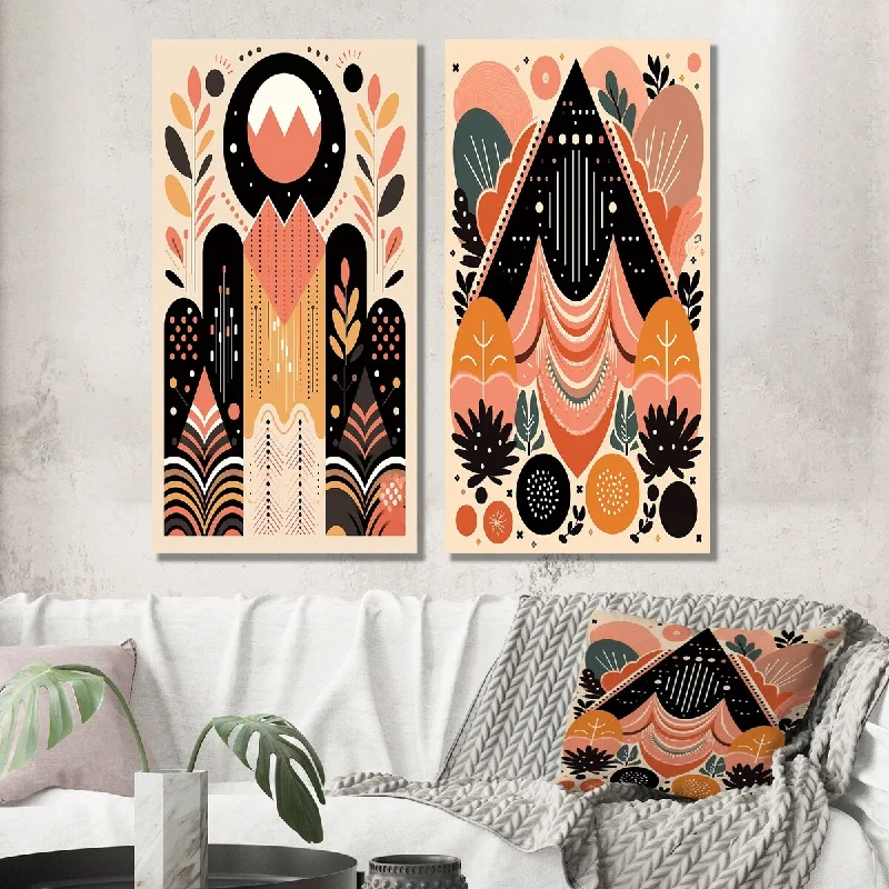 Handmade floral modern wall art for beauty-Designart "Bohemian Tribal Geometric In Retro Pink IV" Modern Wall Art Set of 2 - Modern For Living Room Decor