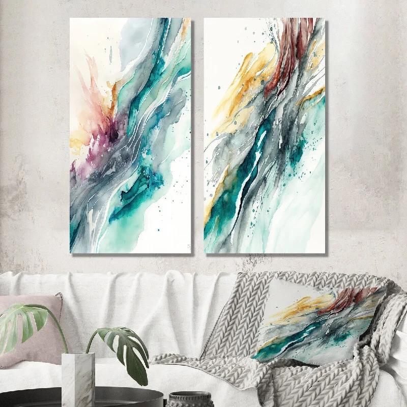 Rustic farmhouse floral wall art for style-Designart "Celebrations In Turquoise Shades Of Blue III" Abstract Wall Art Set of 2 - Modern Printed Wall Décor