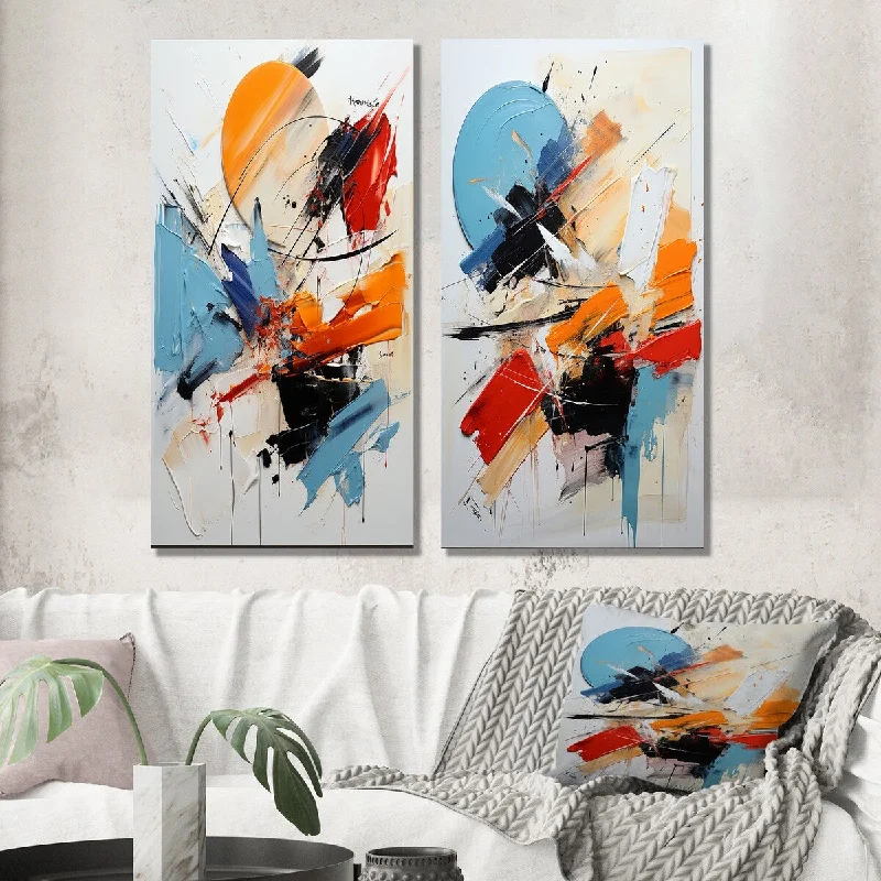 Nature inspired wall art for patio-Designart "Cerulean Passenger Of Fragile Wisdom Abstract III" Abstract Wall Art Set of 2 - Modern For Living Room Decor