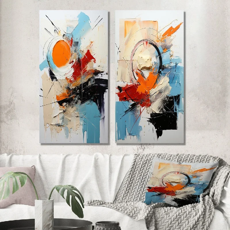 Contemporary floral geometric wall art for modern-Designart "Cerulean Passenger Of Fragile Wisdom Abstract V" Abstract Wall Art Set of 2 - Modern For Office Decor