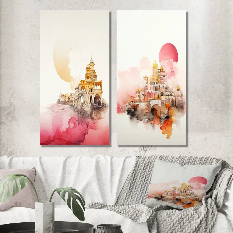 Contemporary animal wall art for fun-Designart "Charming Oriental City Boho Retro Illustration V" Modern Geometric Wall Art Set of 2 Modern Living Room Decor