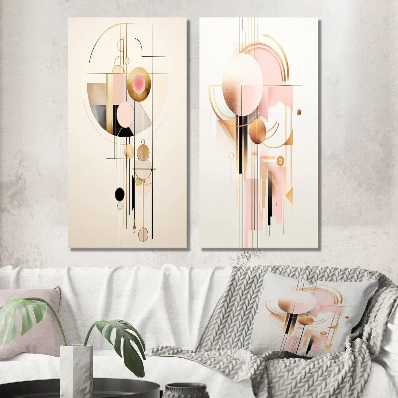 Handmade watercolor wall art for kids-Designart "Circular Boho Chic Geometrics In Retro Pink I" Modern Wall Art Set of 2 - Modern Gallery Set For Office Decor