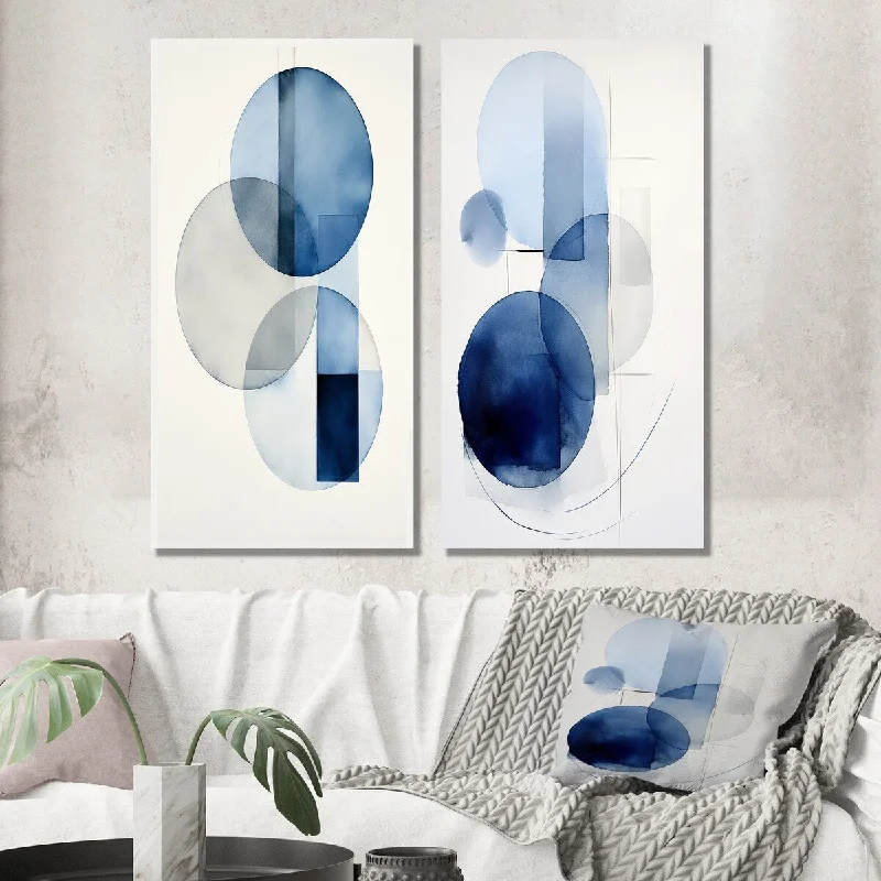 Minimalist white animal wall art for clean-Designart "Circular Simplicity Watercolor In Retro Blue II" Modern Wall Art Set of 2 - Modern For Living Room Decor