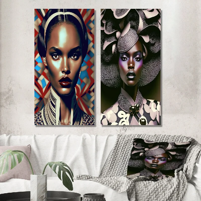 Vintage botanical wall art for retro-Designart "Classy Portrait Of Elegant African Lady I" African Woman Wall Art Set of 2 Glam Gallery Set For Office Decor