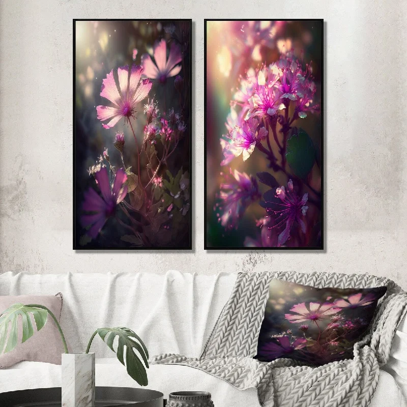 Modern black and white wall art for chic-Designart "Close-up Of Fairy Daisy Wonderland IV" Daisy Wall Art Décor - Traditional Gallery Set For Office Decor