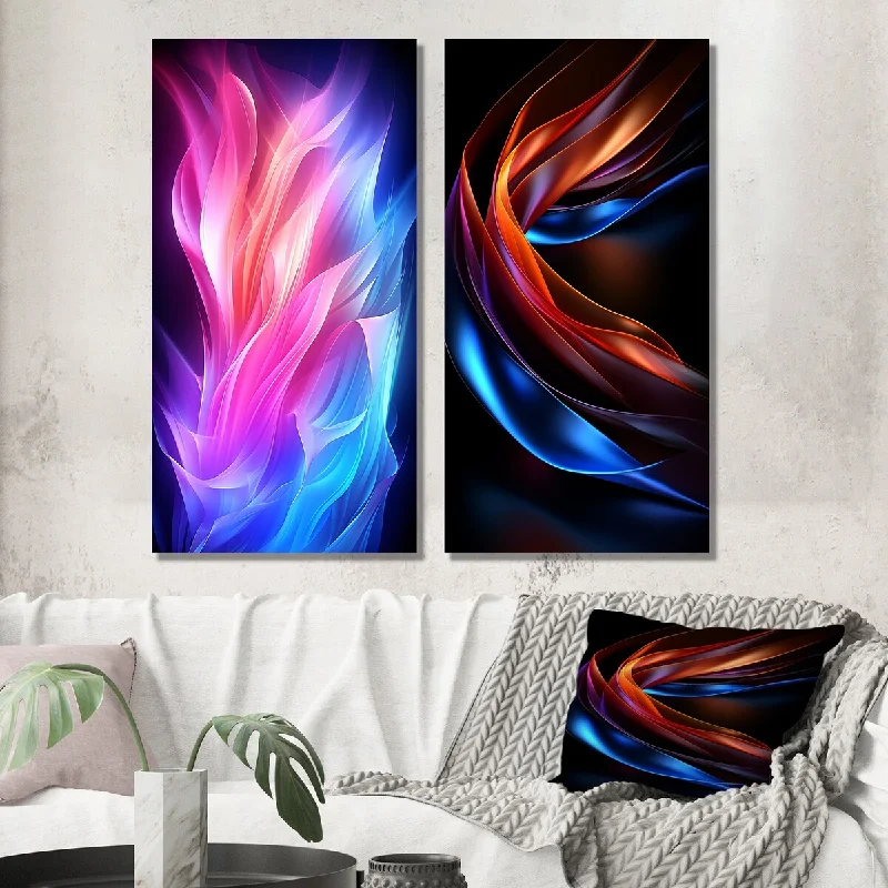 Modern colorful wall art for bold decor-Designart "Contemporary Abstract Waves Blue And Pink" Abstract Wall Art Set of 2 - Modern Wall Art For Home Decor