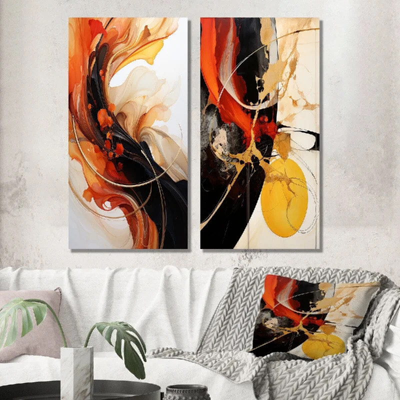 Small rustic floral wall art for cozy-Designart "Conversations of The Earth Dynamic Shapes III" Abstract Wall Art Set of 2 - Transitional Printed Wall Décor