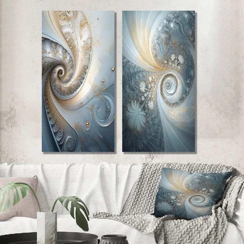 Large modern floral wall art for impact-Designart "Cosmic Bliss Fractal Spiral II" Fractals Wall Art Set of 2 - Transitional Canvas Set For Living Room Decor