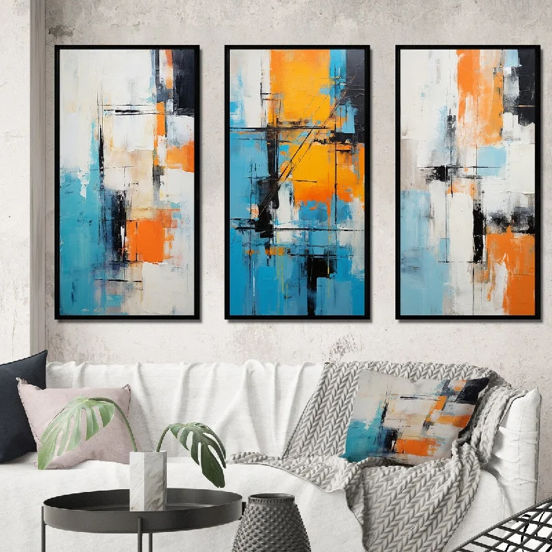 Large abstract animal wall art for bold-Designart "Cubist Visions Deconstructed Minimalism I" Abstract Painting Frame Gallery Wall Set Of 3 For Home Decor