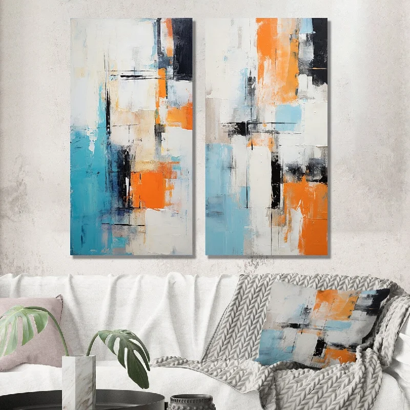 Vintage landscape wall art for nostalgia-Designart "Cubist Visions Deconstructed Minimalism I" Abstract Painting Wall Art Set of 2 - Modern For Office Decor