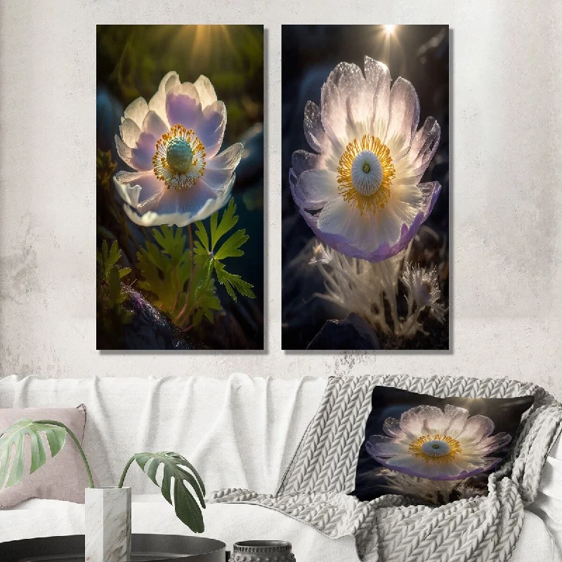 Vintage floral wall art for farmhouse-Designart "Delicate Blooming Anemone In Morning Sunshine" Flowers Wall Art Set of 2 - Traditional For Office Decor