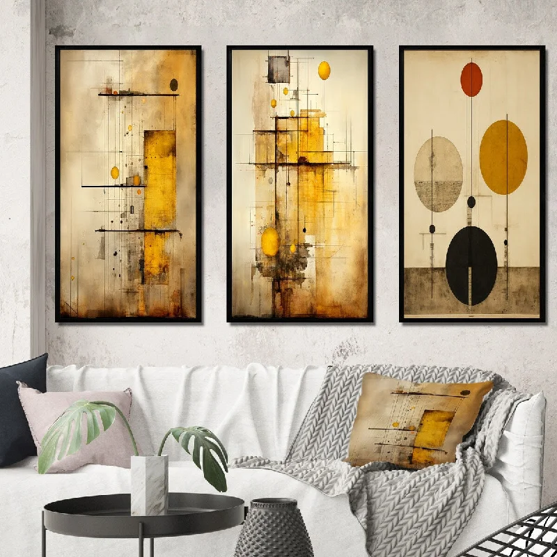 Custom framed animal wall art for unique-Designart "Dialogue with Geometric Abstraction Retro Art II" Modern Geometric Frame Gallery Wall Set Of 3 For Home Decor