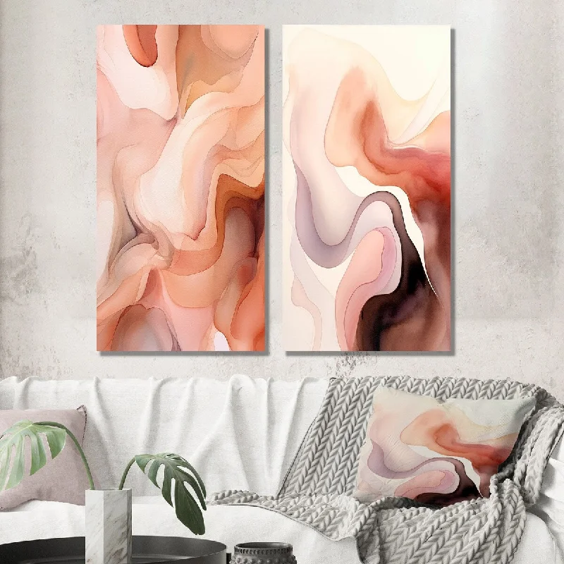 Rustic farmhouse animal wall art for rustic-Designart "Distant Clouds Cinnamon Infusion Watercolor IV" Abstract Set of 2 - Transitional Wall Art For Home Decor