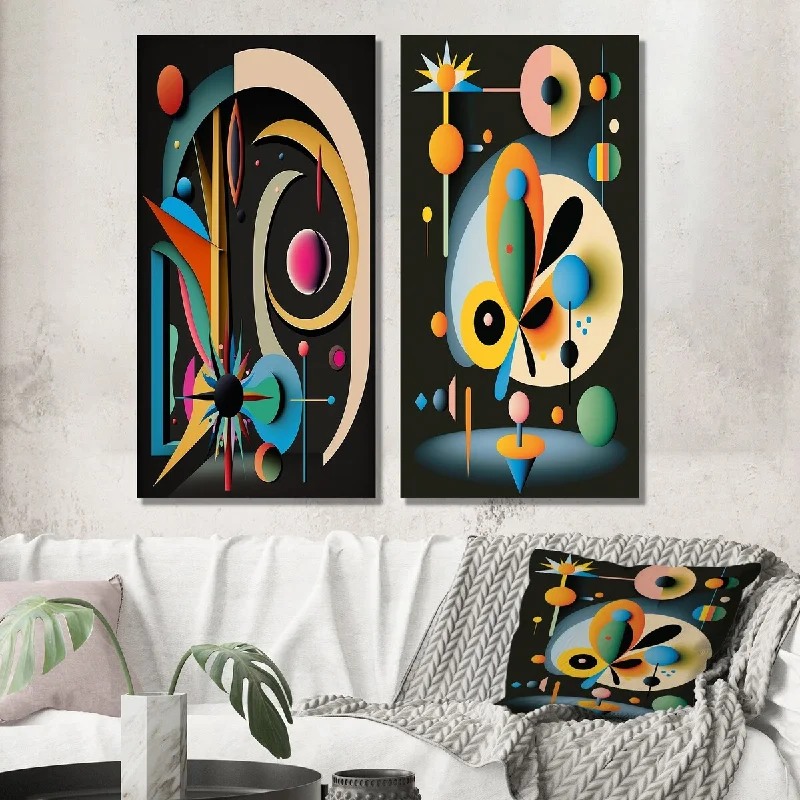 Boho macrame animal wall art for craft-Designart "Divine Secrets Retro Abstract Illustration I" Modern Geometric Wall Art Set of 2 - Modern For Office Decor