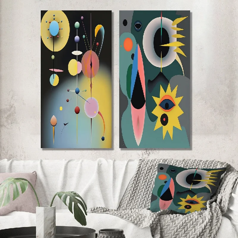 Hand-painted landscape wall art for detail-Designart "Divine Secrets Retro Abstract Illustration VI" Modern Wall Art Set of 2 - Modern Gallery Set For Office Decor