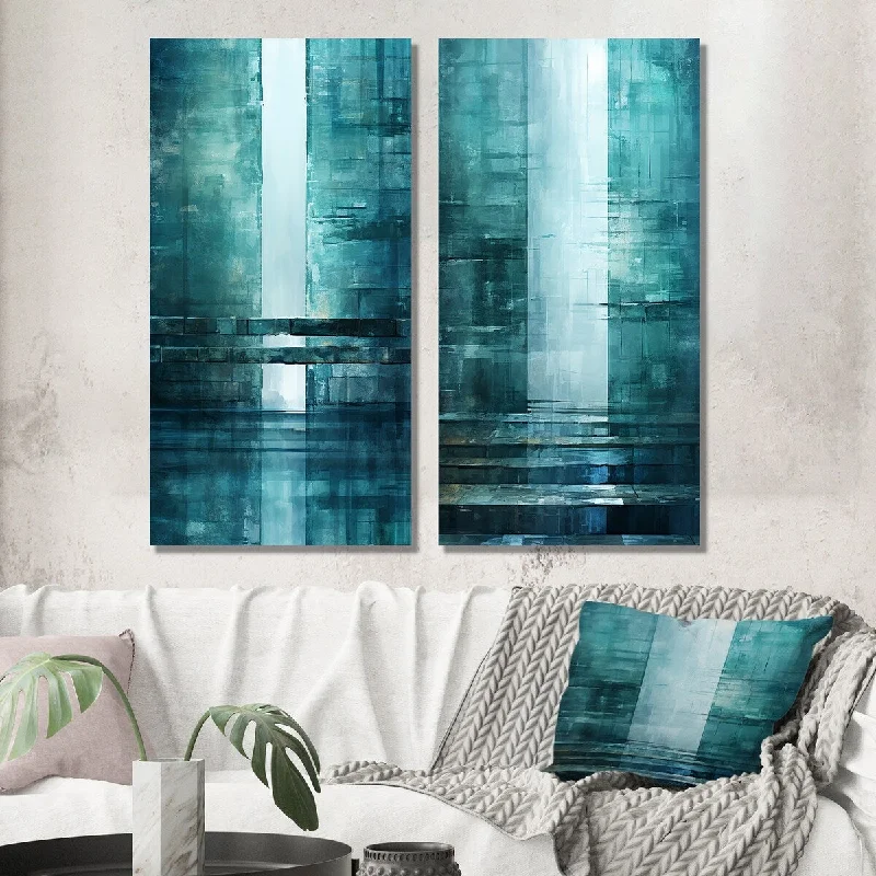 Vintage botanical abstract wall art for retro-Designart "Door To The Other Side Turquoise Riverside II" Abstract Wall Art Set of 2 - Transitional Printed Wall Décor