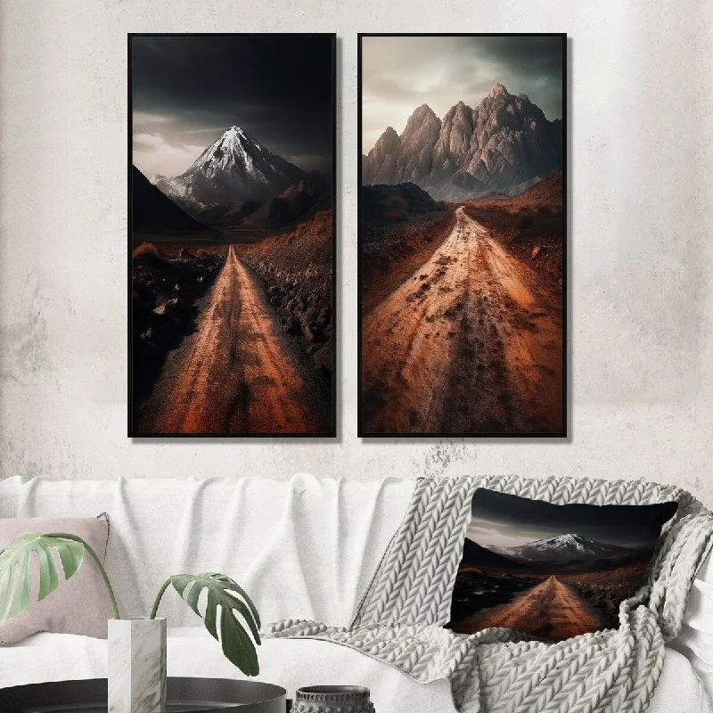 Rustic farmhouse wall art for warmth-Designart "Endless Roads To Misty Snow Mountains V" Meadow Wall Art Décor - Traditional Gallery Set For Office Decor